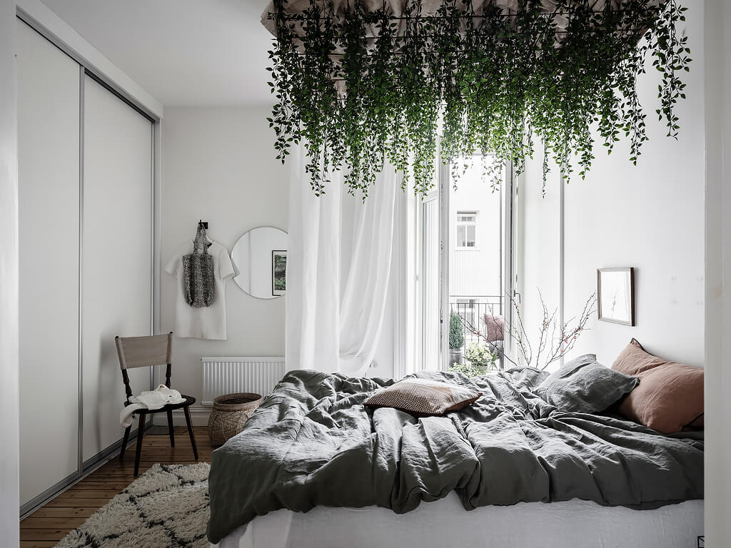 A Scandi Apartment With A Canopy of Plants in the Bedroom 13 scandinavian apartment canopy plants nordroom12 A Scandi Apartment With A Canopy of Plants in the Bedroom