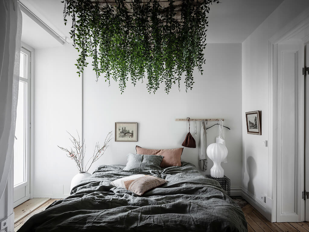 A Scandi Apartment With A Canopy of Plants in the Bedroom 15 scandinavian apartment canopy plants nordroom14 A Scandi Apartment With A Canopy of Plants in the Bedroom