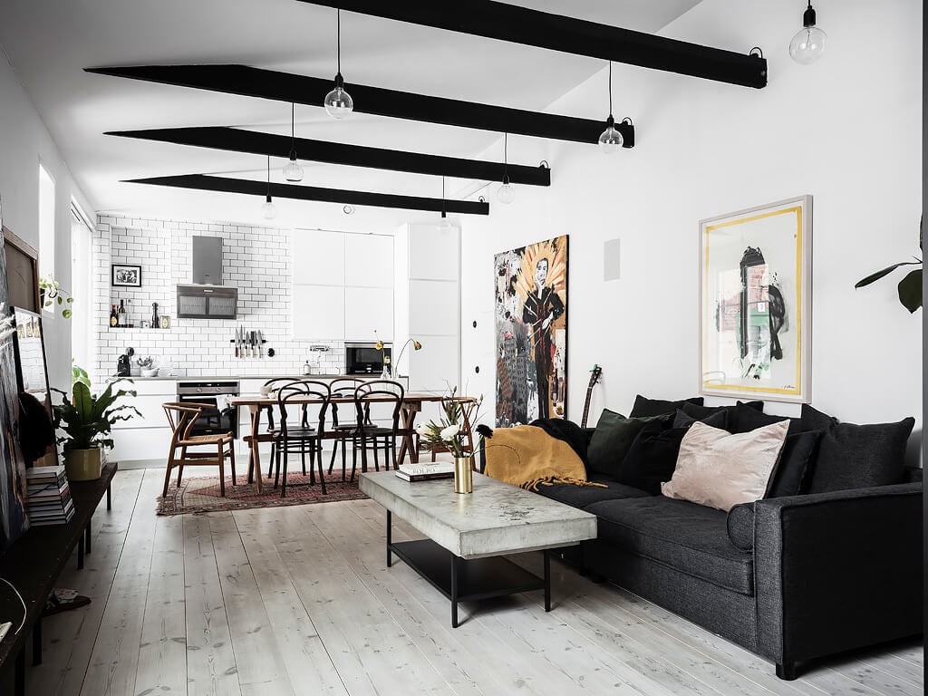 A Cool Scandinavian Apartment with Exposed Beams 7 scandinavian apartment exposed beams nordroom6 A Cool Scandinavian Apartment with Exposed Beams