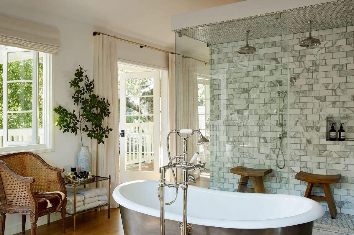 The Charming Family Home of Emily Ward and Giovanni Ribisi 15 bathroom with double shower emily ward giovanni ribisi nordroom The Charming Family Home of Emily Ward and Giovanni Ribisi