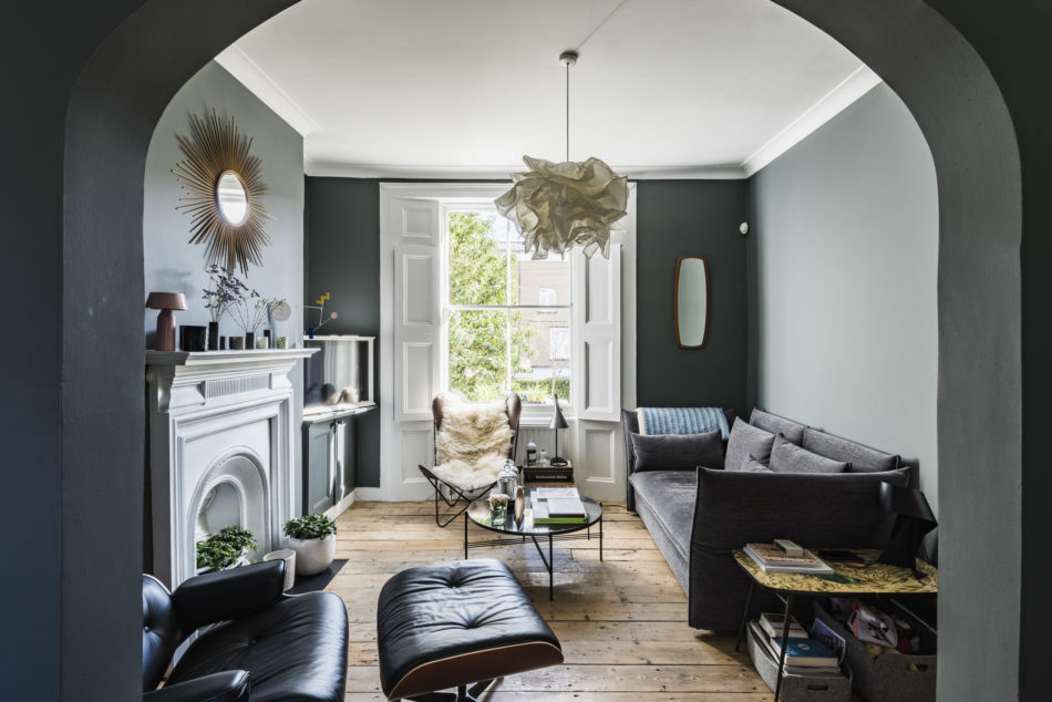 A Blue and Grey London Home with Beautiful Raw Wooden Floors
