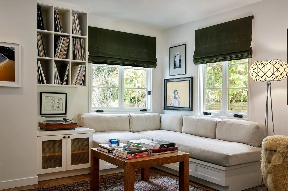 The Charming Family Home of Emily Ward and Giovanni Ribisi 8 music room with corner seating emily ward giovanni ribisi nordroom