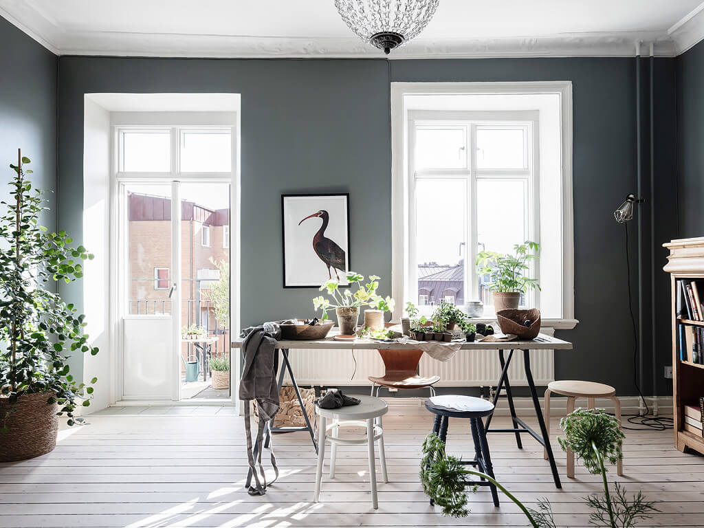 A Charming Swedish Apartment with Blue Walls and Plants 4 small blue scandinavian apartment nordroom3 A Charming Swedish Apartment with Blue Walls and Plants