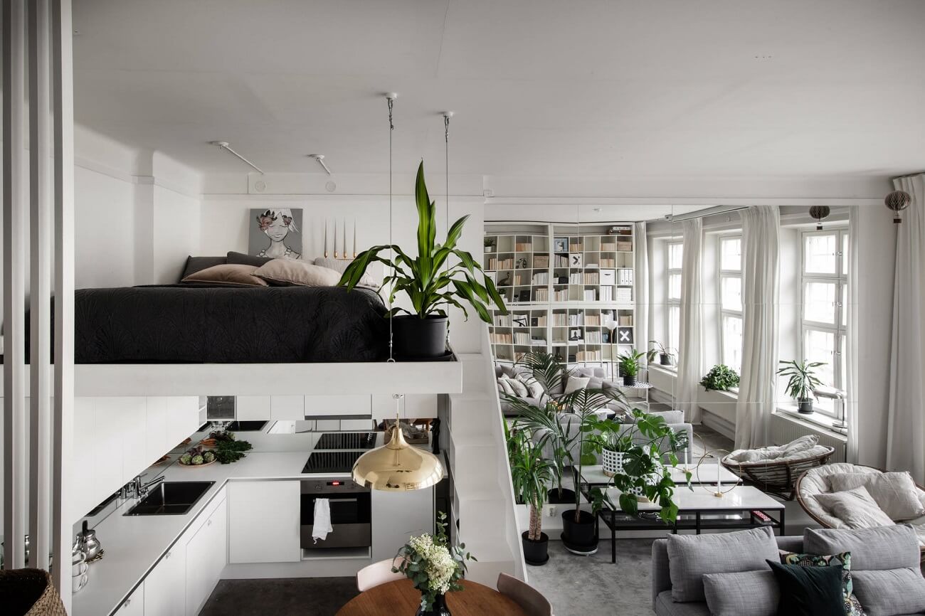 A Small Scandinavian Loft Looks Spacious Thanks To A Mirrored Wall 5 small scandiniavian loft nordroom4 A Small Scandinavian Loft Looks Spacious Thanks To A Mirrored Wall