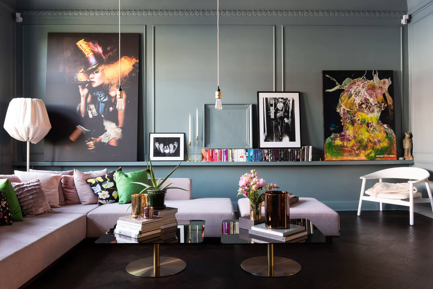 art filled pink blue scandinavian apartment nordroom An Art-Filled Blue And Pink Apartment in Stockholm