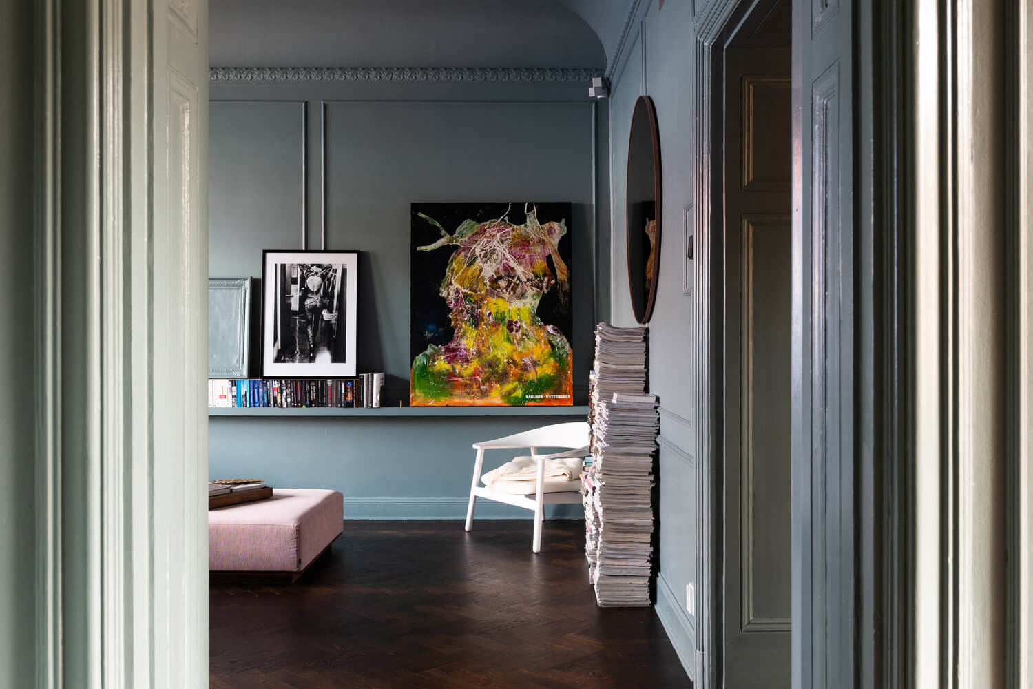 An Art-Filled Blue And Pink Apartment in Stockholm 3 art filled pink blue scandinavian apartment nordroom2 An Art-Filled Blue And Pink Apartment in Stockholm