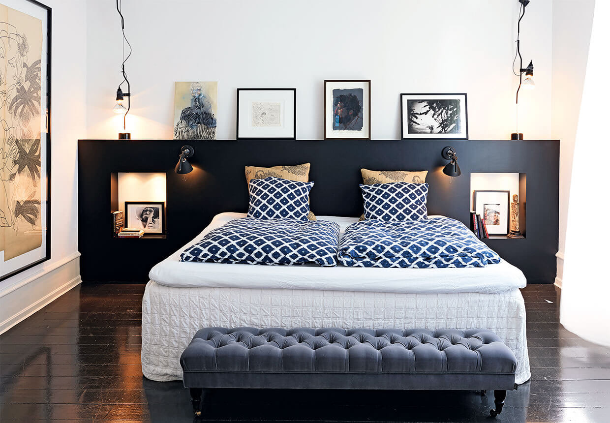 Creative Headboard and Bedroom Styling Ideas 25 wall to wall headboard nordroomjpg Creative Headboard and Bedroom Styling Ideas