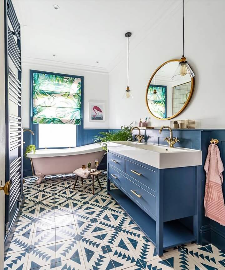 Inspiring Bathrooms With Geometric Tiles 22 colorful family home london nordroom12 Inspiring Bathrooms With Geometric Tiles