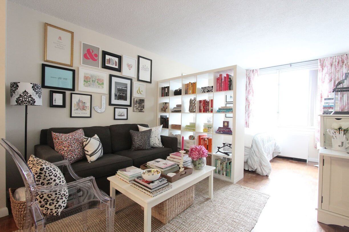 43 Ideas To Divide a Studio Apartment Into Multiple Rooms 7 ikea kallax studio apartment room divider