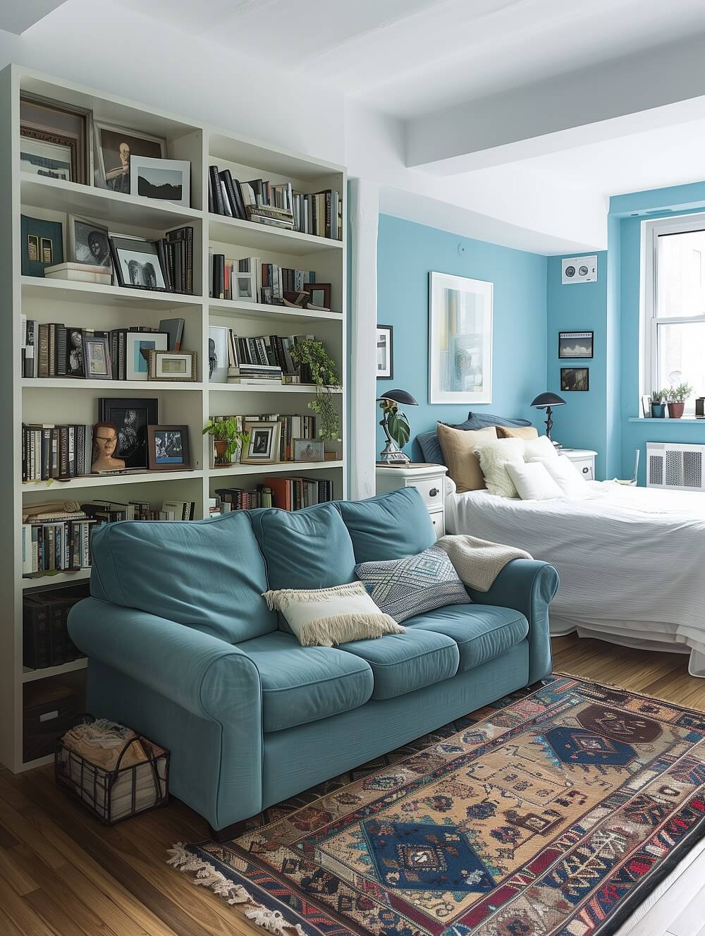 How To Decorate A Studio Apartment 44 studio apartment with light blue feature wall
