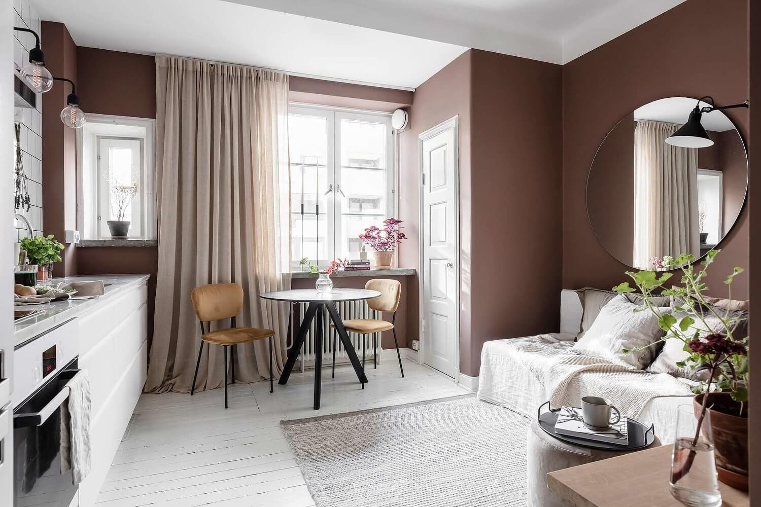 A Tiny Pink Studio Apartment with Loft Bed and Walk in Closet 2 pink studio apartment loft bed walk in closet nordroom1 A Tiny Pink Studio Apartment with Loft Bed and Walk in Closet