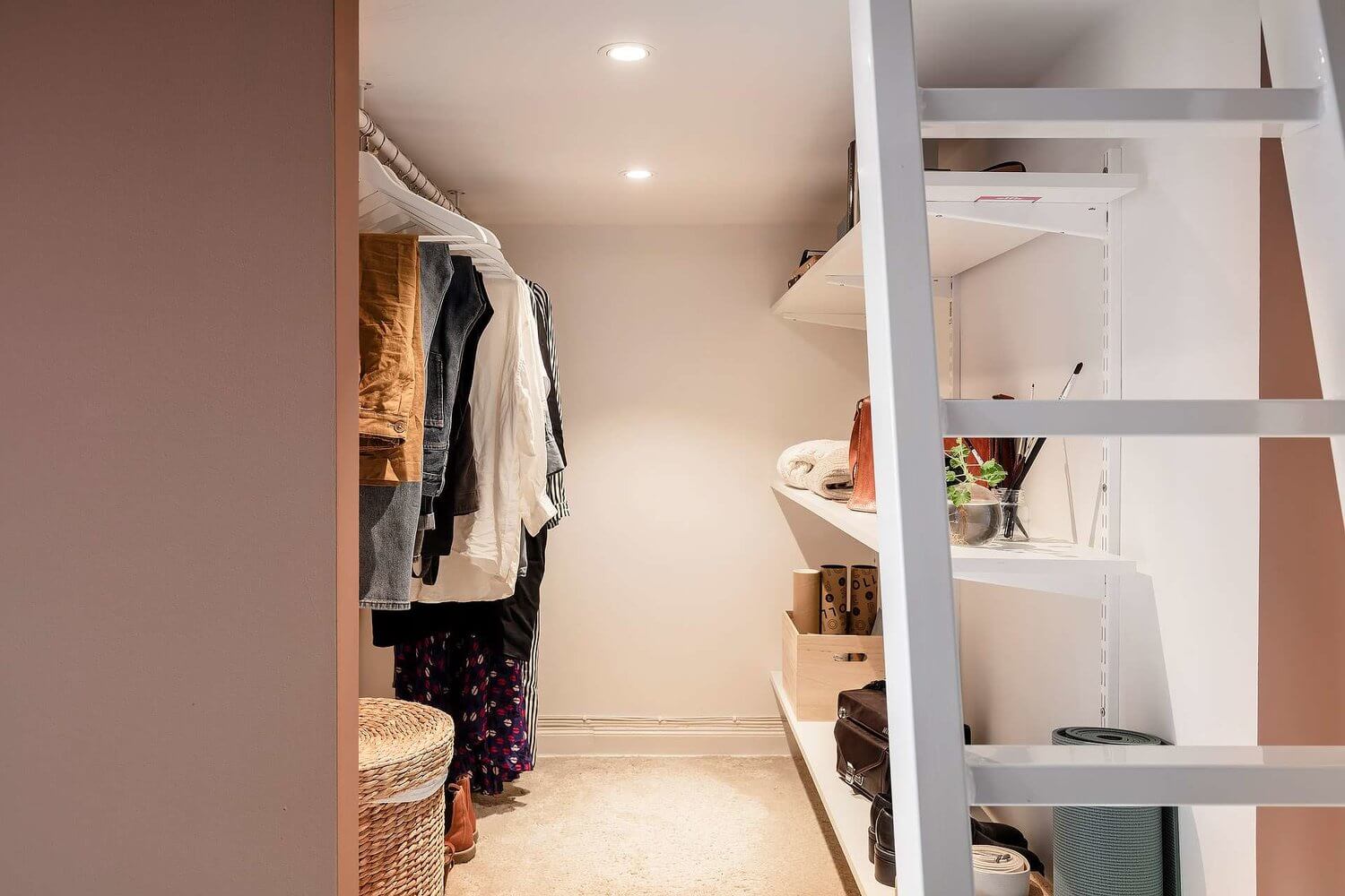 A Tiny Pink Studio Apartment with Loft Bed and Walk in Closet 13 pink studio apartment loft bed walk in closet nordroom12 A Tiny Pink Studio Apartment with Loft Bed and Walk in Closet