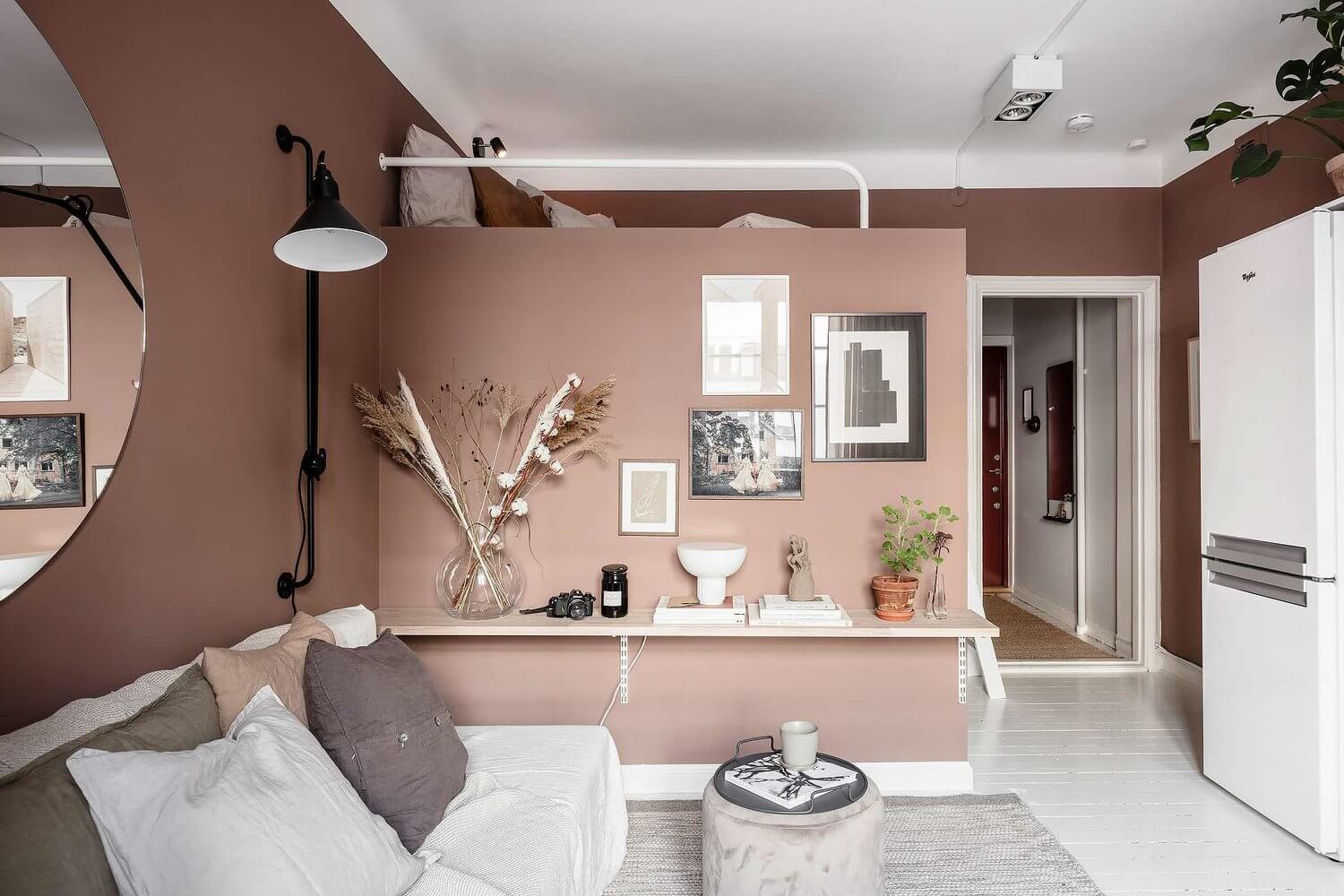A Tiny Pink Studio Apartment with Loft Bed and Walk in Closet 10 pink studio apartment loft bed walk in closet nordroom9 A Tiny Pink Studio Apartment with Loft Bed and Walk in Closet