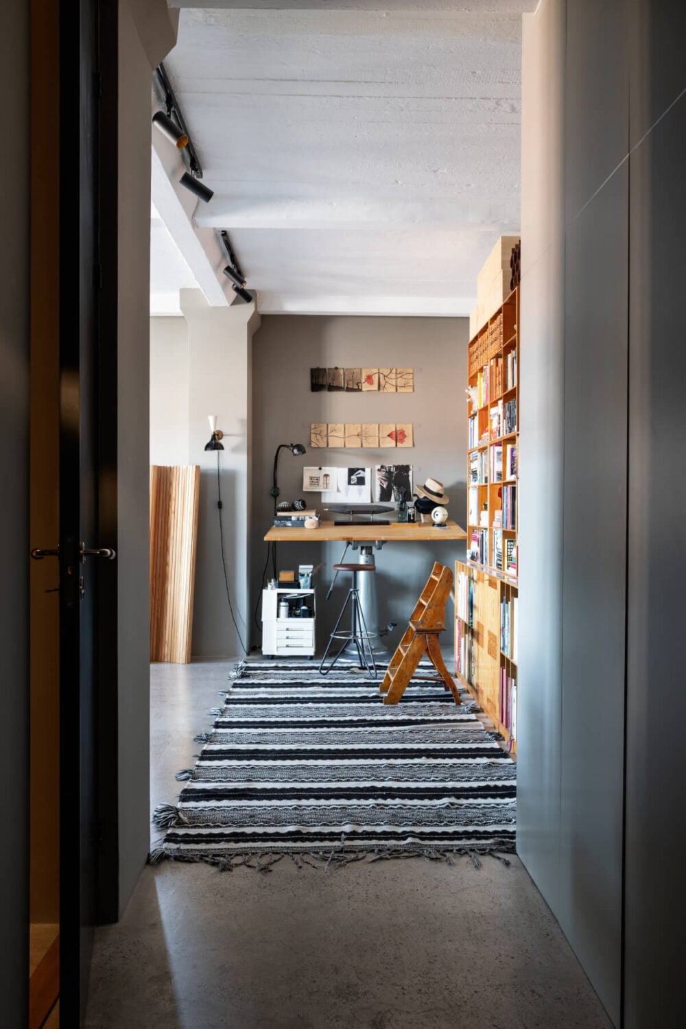 A Monochrome Design Home in a Former Chocolate Factory 19 entry view of home office A Monochrome Design Home in a Former Chocolate Factory