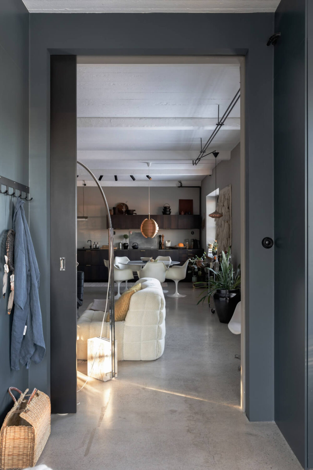 A Monochrome Design Home in a Former Chocolate Factory 10 view into living area