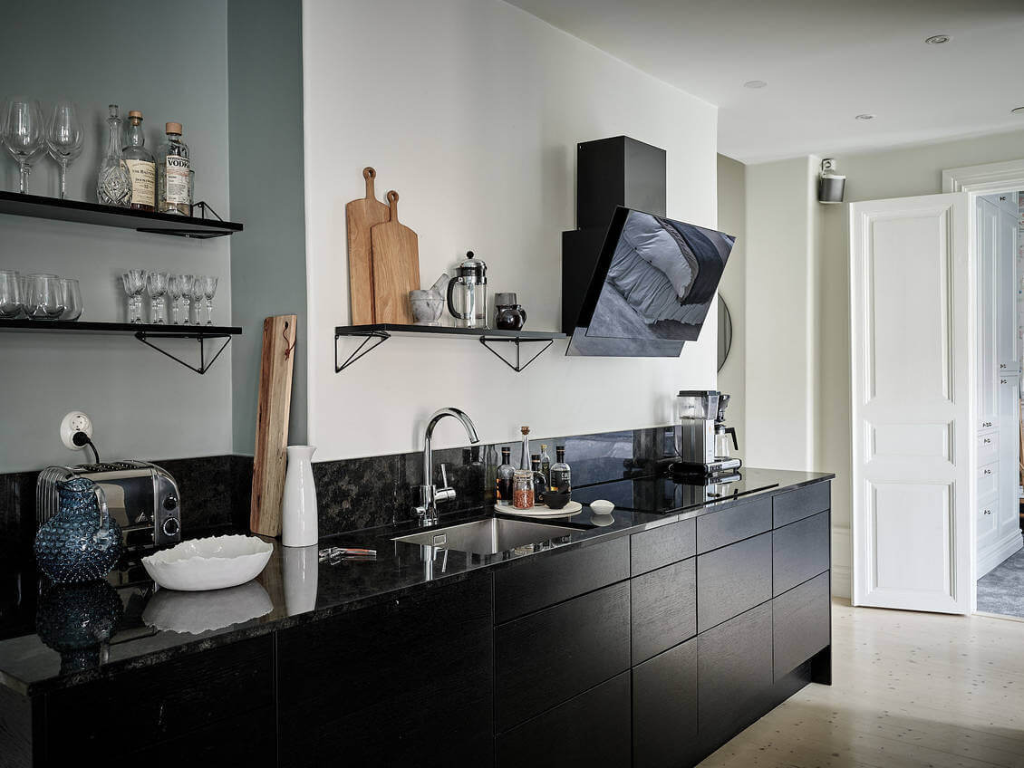 Calm Color Tones in a Scandinavian Apartment with Black Kitchen 9 scandinavian apartment black kitchen nordroom8 Calm Color Tones in a Scandinavian Apartment with Black Kitchen