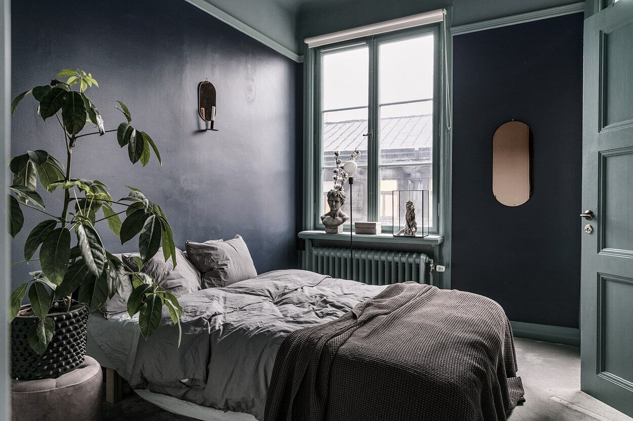 A Small Dark Painted Scandinavian Apartment 9 small dark scandinavian apartment nordroom8 A Small Dark Painted Scandinavian Apartment