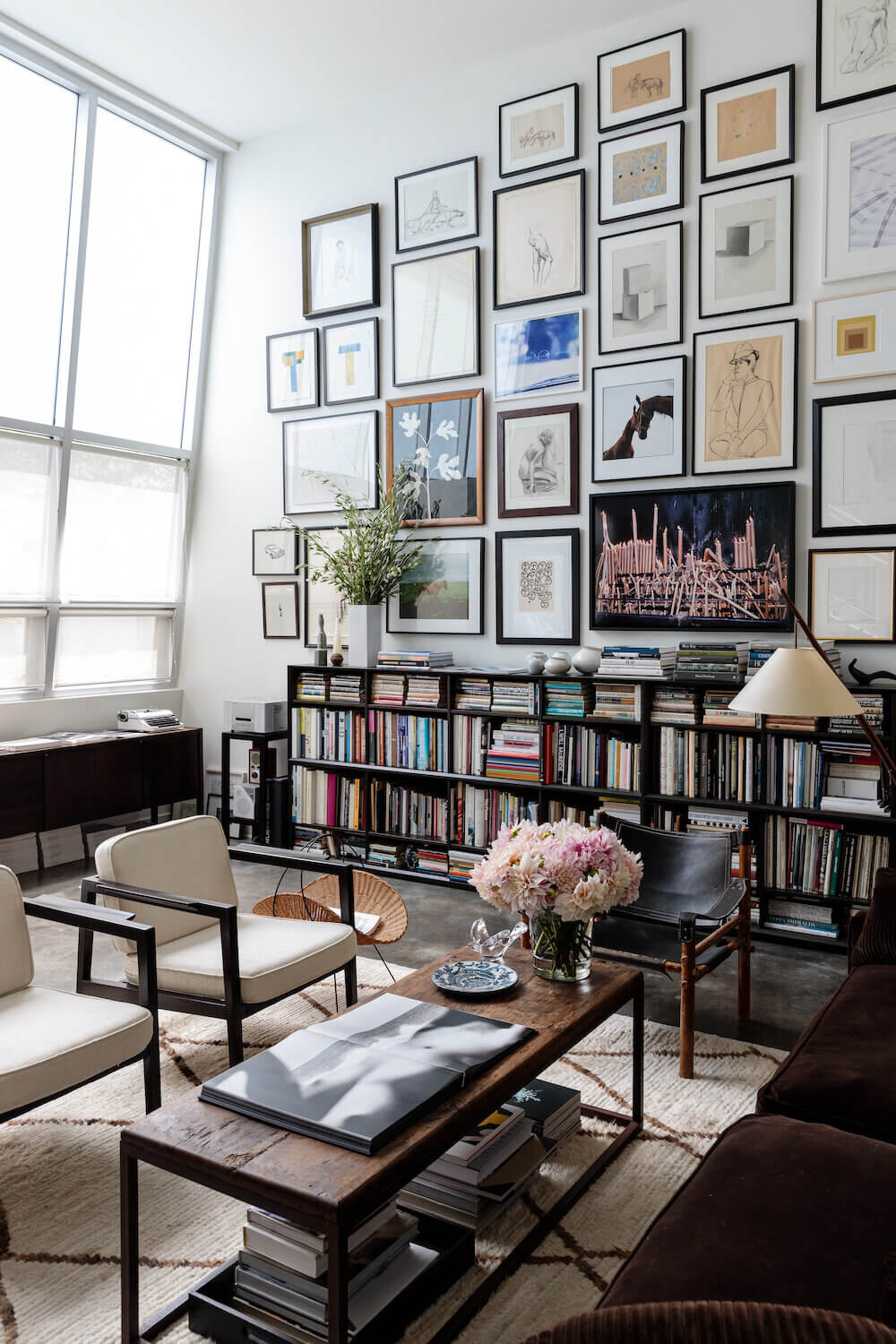 A Light Living Space Filled with Books and Art