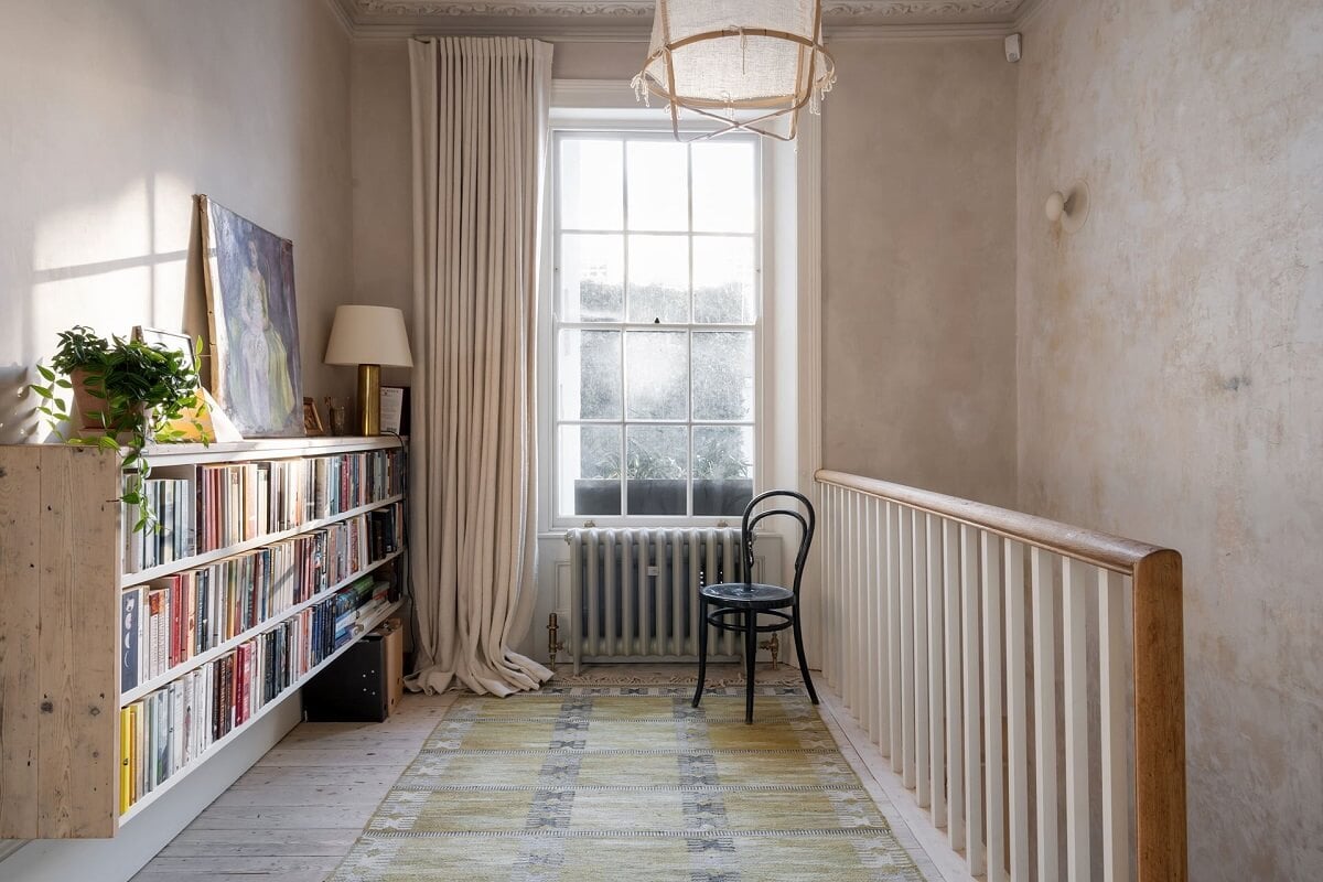 Reused Materials in a London Townhouse Designed by Retrouvius 27 landing-floating-bookcase-nordroom