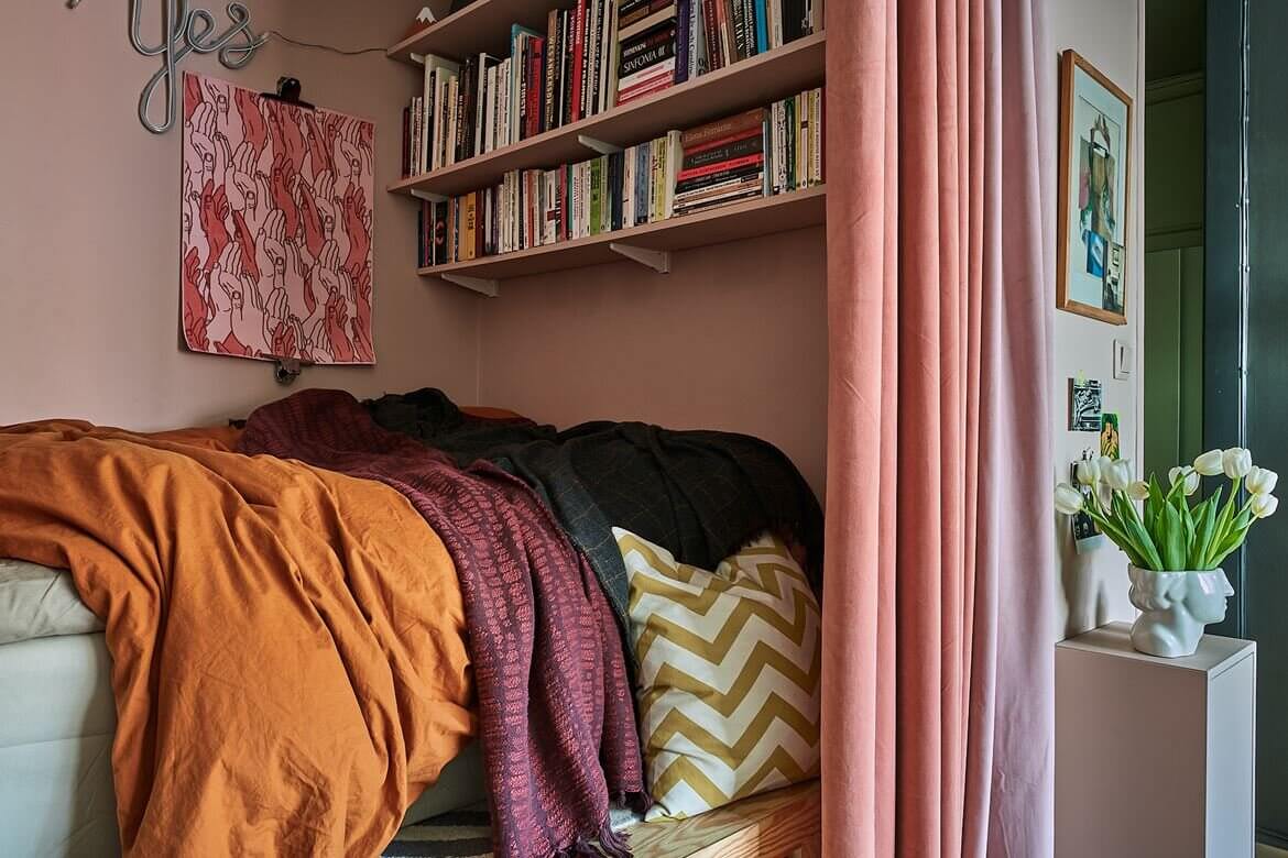 A Scandinavian Studio Apartment with a Colorful Bed Nook 9 scandinavian studio apartment colorful bed nook nordroom8 A Scandinavian Studio Apartment with a Colorful Bed Nook