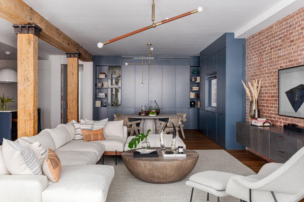 Blue Tones and Exposed Brick in a Tribeca Loft 2 tribeca loft exposed brick blue tones nordroom1 Blue Tones and Exposed Brick in a Tribeca Loft