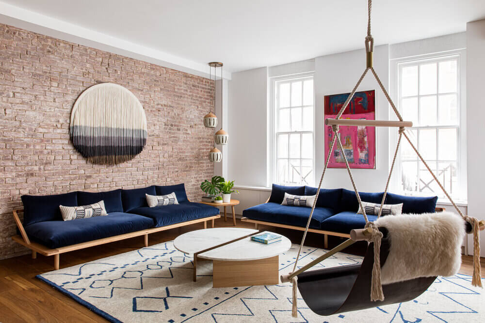 Blue Tones and Exposed Brick in a Tribeca Loft 4 tribeca loft exposed brick blue tones nordroom3 Blue Tones and Exposed Brick in a Tribeca Loft
