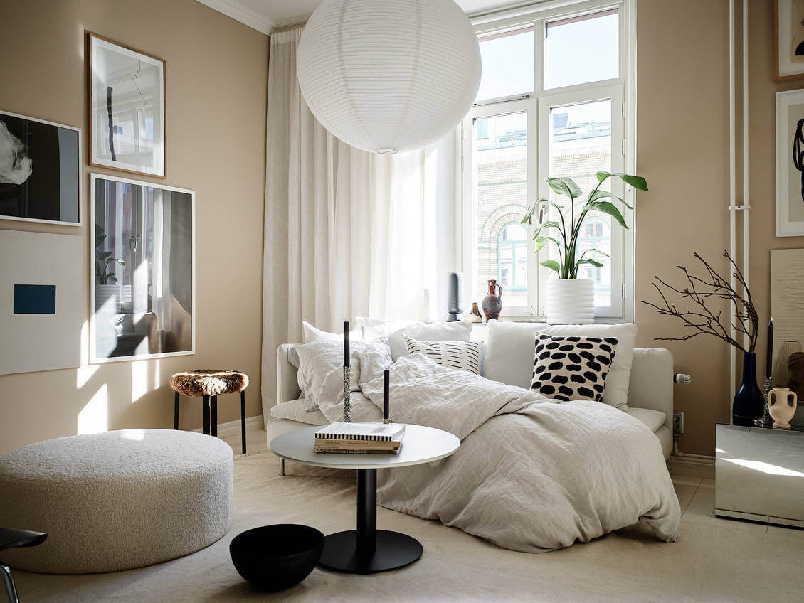 A Sand Colored Studio Apartment with Loft Bed 1 ASandColoredStudioApartmentwithLoftBed TheNordroom A Sand Colored Studio Apartment with Loft Bed
