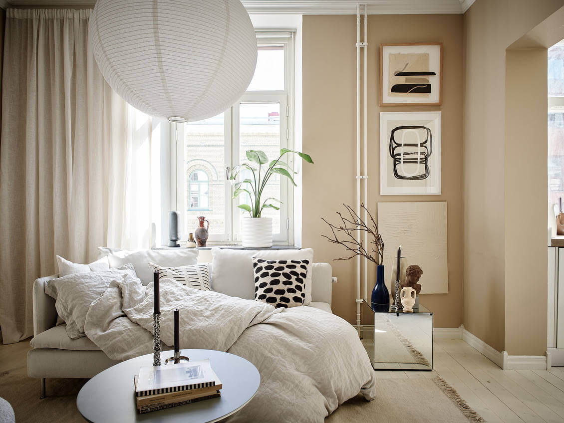 A Sand Colored Studio Apartment with Loft Bed 3 ASandColoredStudioApartmentwithLoftBed TheNordroom2 A Sand Colored Studio Apartment with Loft Bed