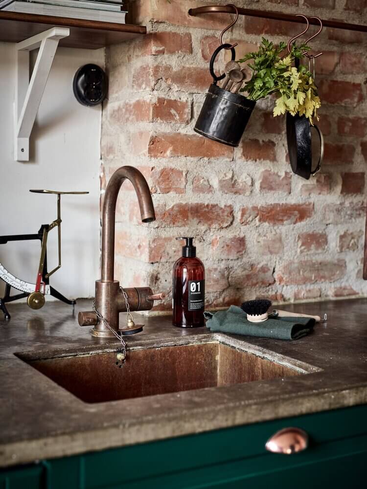 A Green Kitchen with Exposed Brick in a Scandi Apartment 3 AGreenKitchenwithExposedBrickinaScandiApartment TheNordroom3 A Green Kitchen with Exposed Brick in a Scandi Apartment