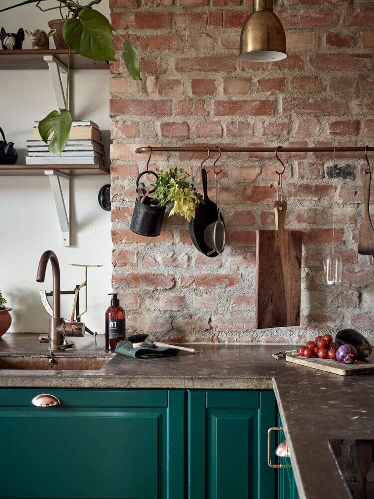 A Green Kitchen with Exposed Brick in a Scandi Apartment 4 AGreenKitchenwithExposedBrickinaScandiApartment TheNordroom4 A Green Kitchen with Exposed Brick in a Scandi Apartment