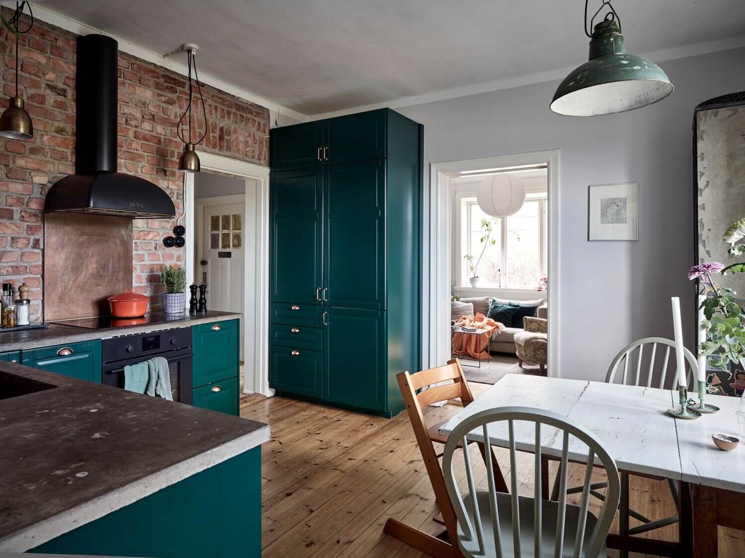 A Green Kitchen with Exposed Brick in a Scandi Apartment 5 AGreenKitchenwithExposedBrickinaScandiApartment TheNordroom5 A Green Kitchen with Exposed Brick in a Scandi Apartment