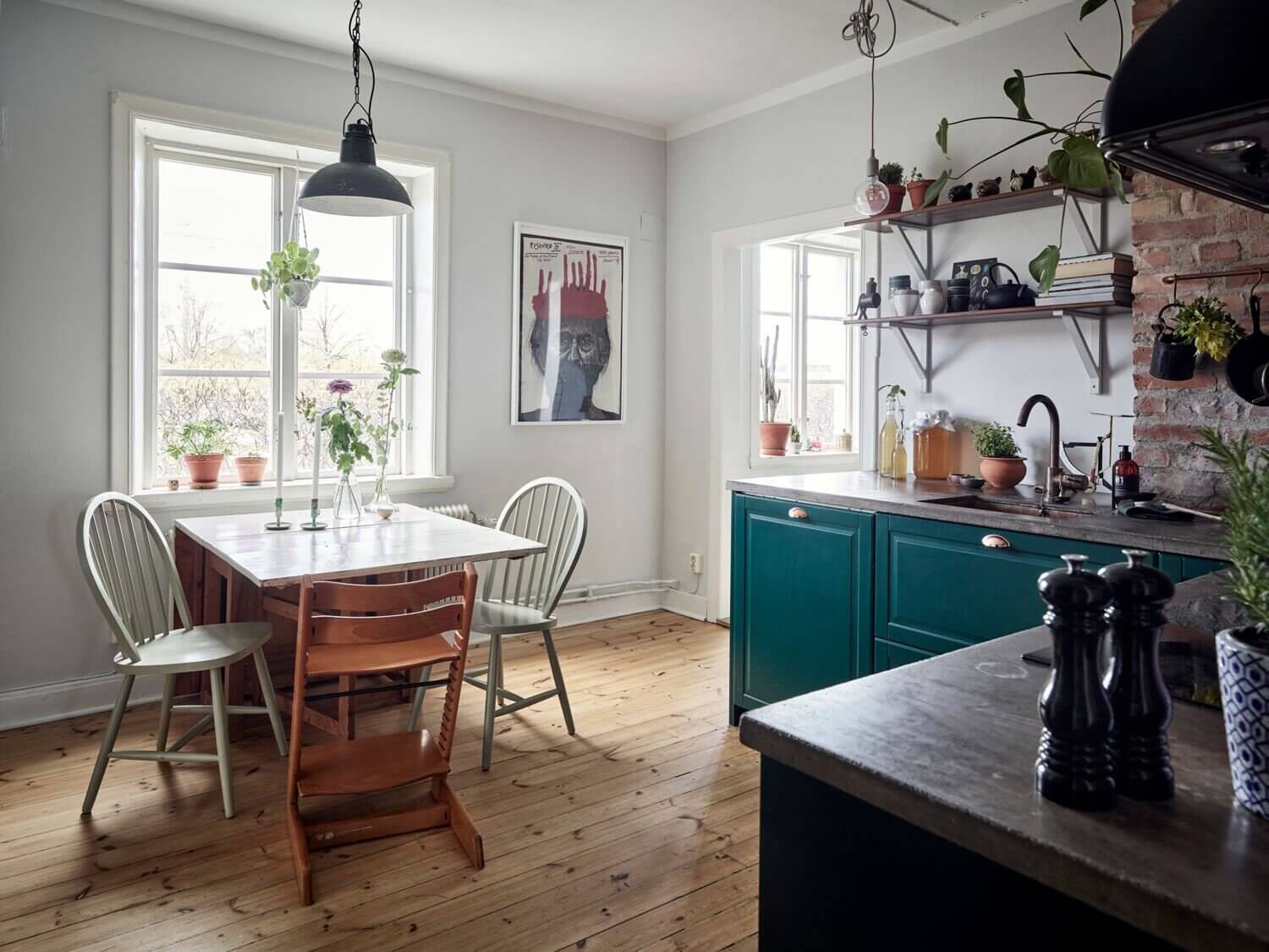 A Green Kitchen with Exposed Brick in a Scandi Apartment 7 AGreenKitchenwithExposedBrickinaScandiApartment TheNordroom7 A Green Kitchen with Exposed Brick in a Scandi Apartment