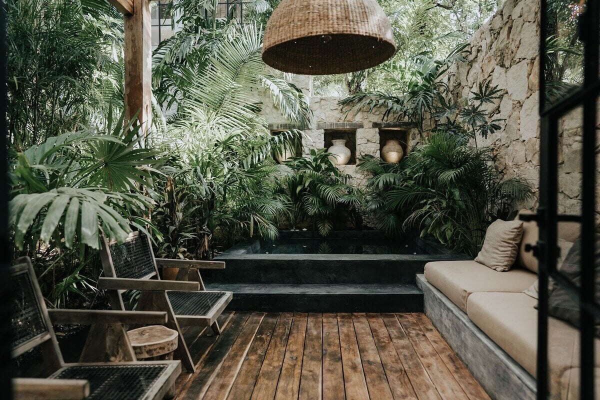 A Design SPA Apartment in Tulum Surrounded by Nature 22 green-outdoor-terrace-pool-tulum-airbnb-nordroom