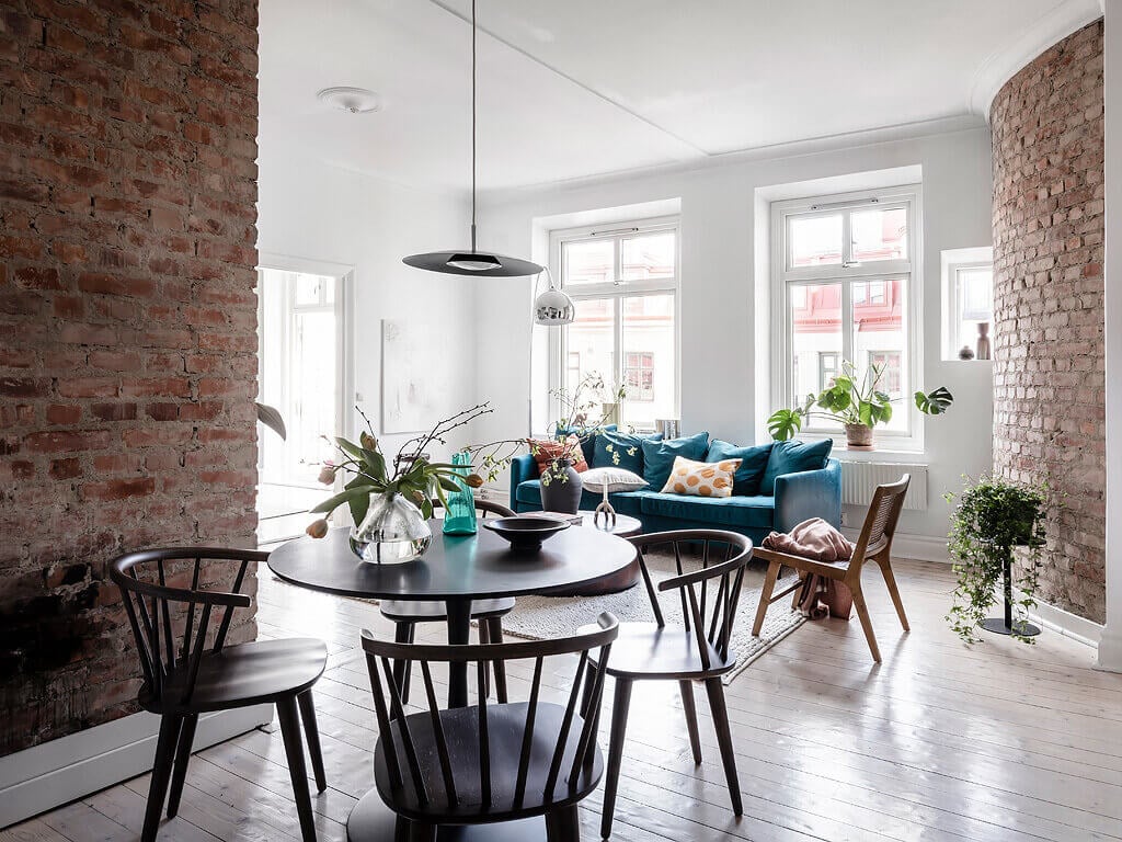 A Scandinavian Apartment with Exposed Brick Wall and Colorful Touches 2 scandinavian apartment exposed brick nordroom1 A Scandinavian Apartment with Exposed Brick Wall and Colorful Touches