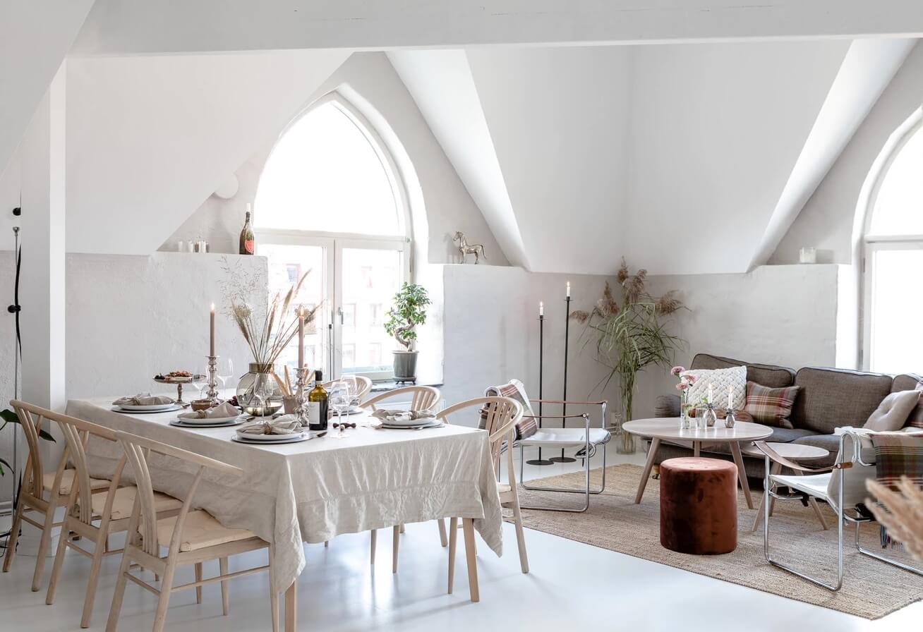 An Attic Apartment Turned Bright with White Paint and Glass Walls 2 bright attic apartmentg glass wall nordroom1 An Attic Apartment Turned Bright with White Paint and Glass Walls