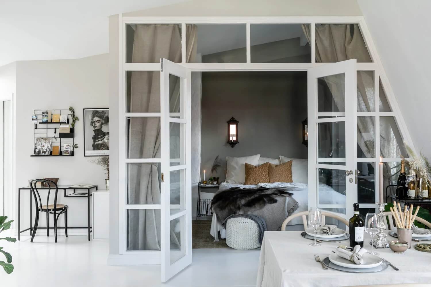 An Attic Apartment Turned Bright with White Paint and Glass Walls 10 bright attic apartmentg glass wall nordroom9 An Attic Apartment Turned Bright with White Paint and Glass Walls