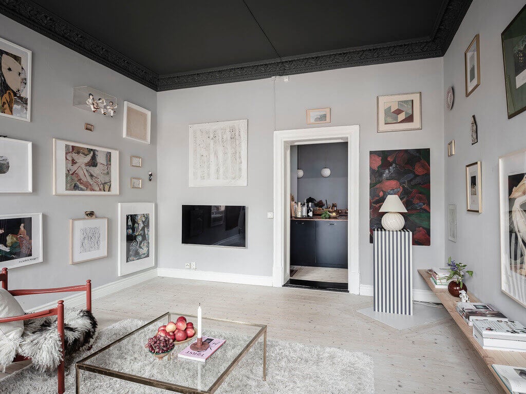 A Dark Green Painted Ceiling In An Art-Filled Apartment 8 ADarkGreenPaintedCeilinginanArt FilledApartment TheNordroomrt FilledApartment TheNordroom7 A Dark Green Painted Ceiling In An Art-Filled Apartment