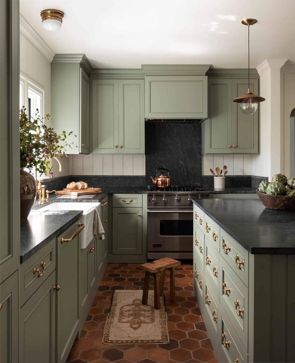 Valspar Color of the Year 2026: Warm Eucalyptus 18 green-shaker-kitchen-terracotta-foor-washington-townhouse-heidi-caillier-nordroom