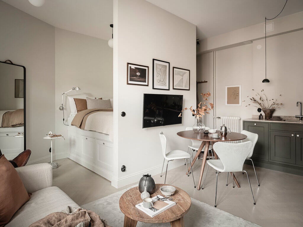 Best of 2021: Studio & Loft Apartments 12 tiny-scandinavian-studio-apartment-nordroom1