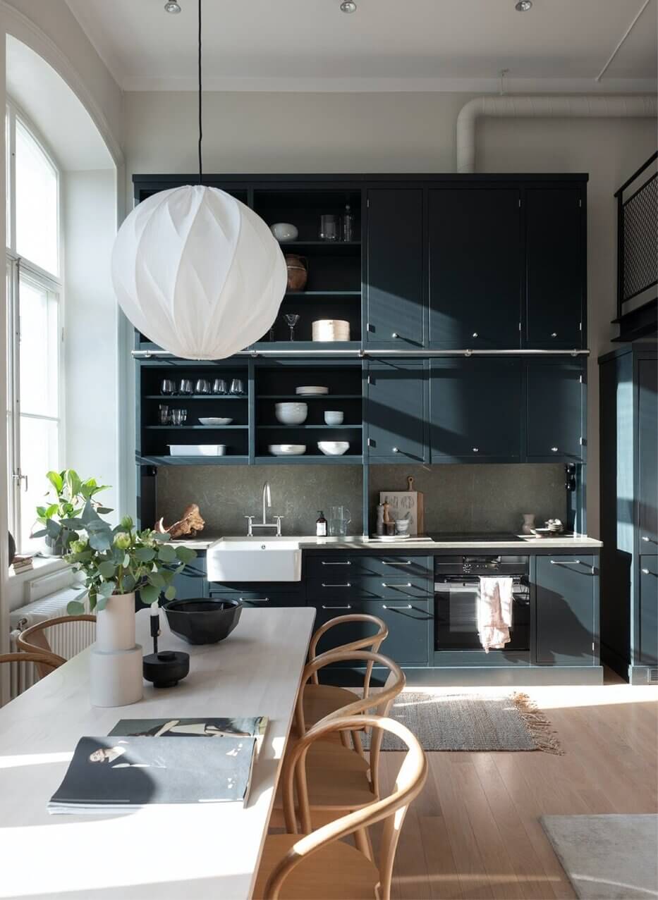 Best of 2021: Studio & Loft Apartments 6 scandinavian-loft-dark-green-kitchen-nordroom