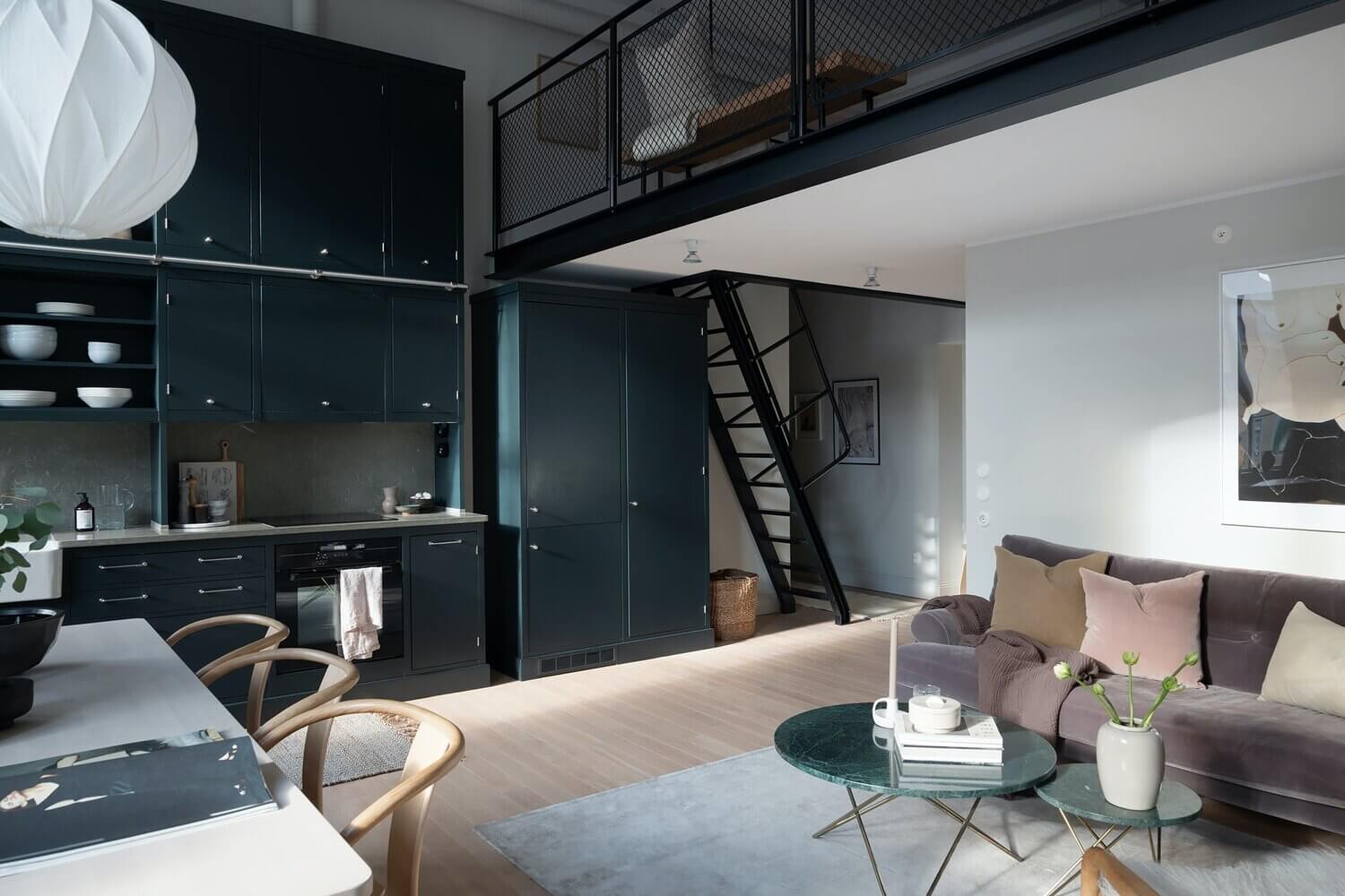 A Scandinavian Loft Apartment with Dark Green Kitchen 17 AScandinavianLoftApartmentwithDarkGreenKitchen TheNordroom 113 A Scandinavian Loft Apartment with Dark Green Kitchen