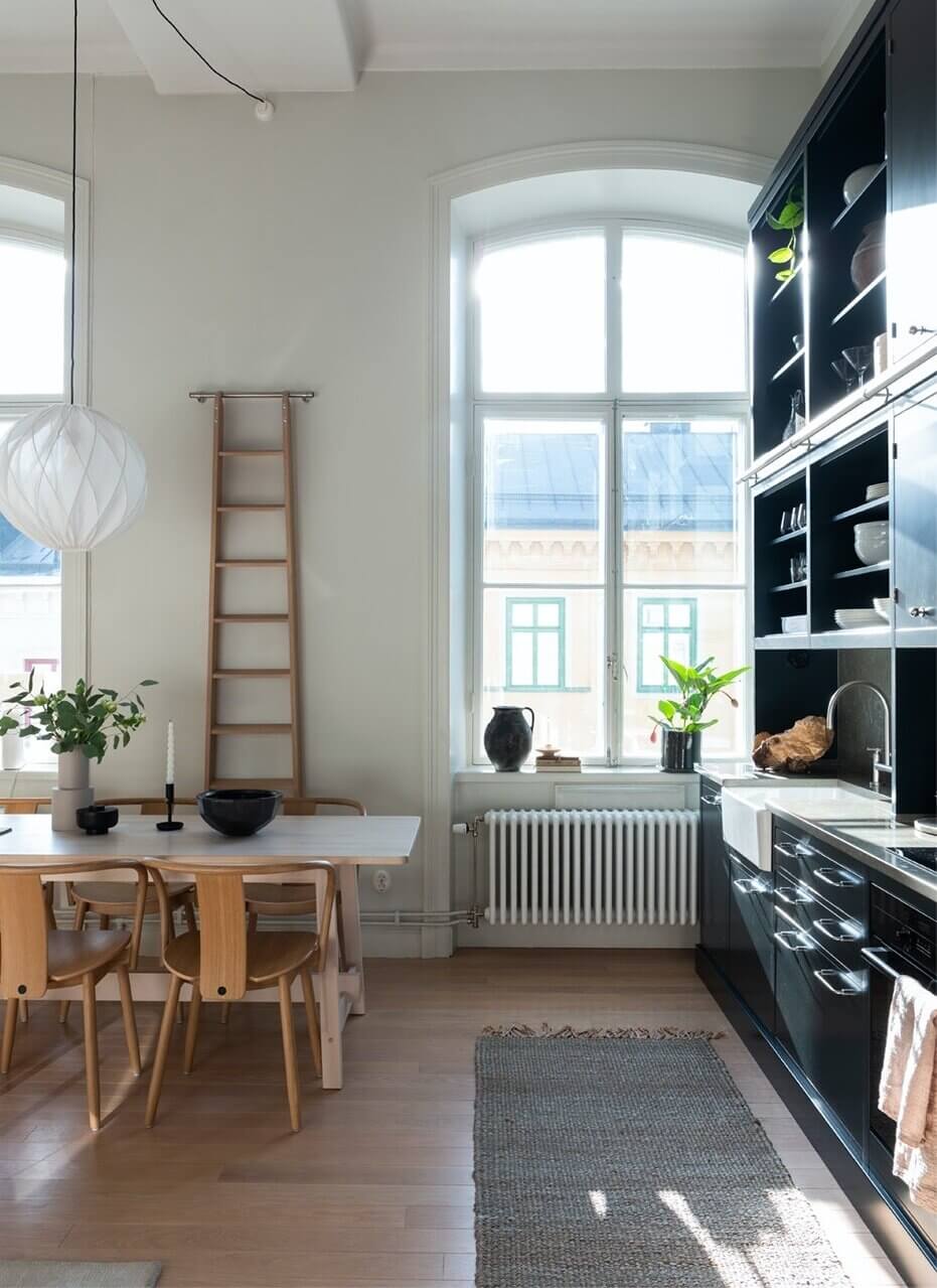 A Scandinavian Loft Apartment with Dark Green Kitchen 7 AScandinavianLoftApartmentwithDarkGreenKitchen TheNordroom 4 A Scandinavian Loft Apartment with Dark Green Kitchen