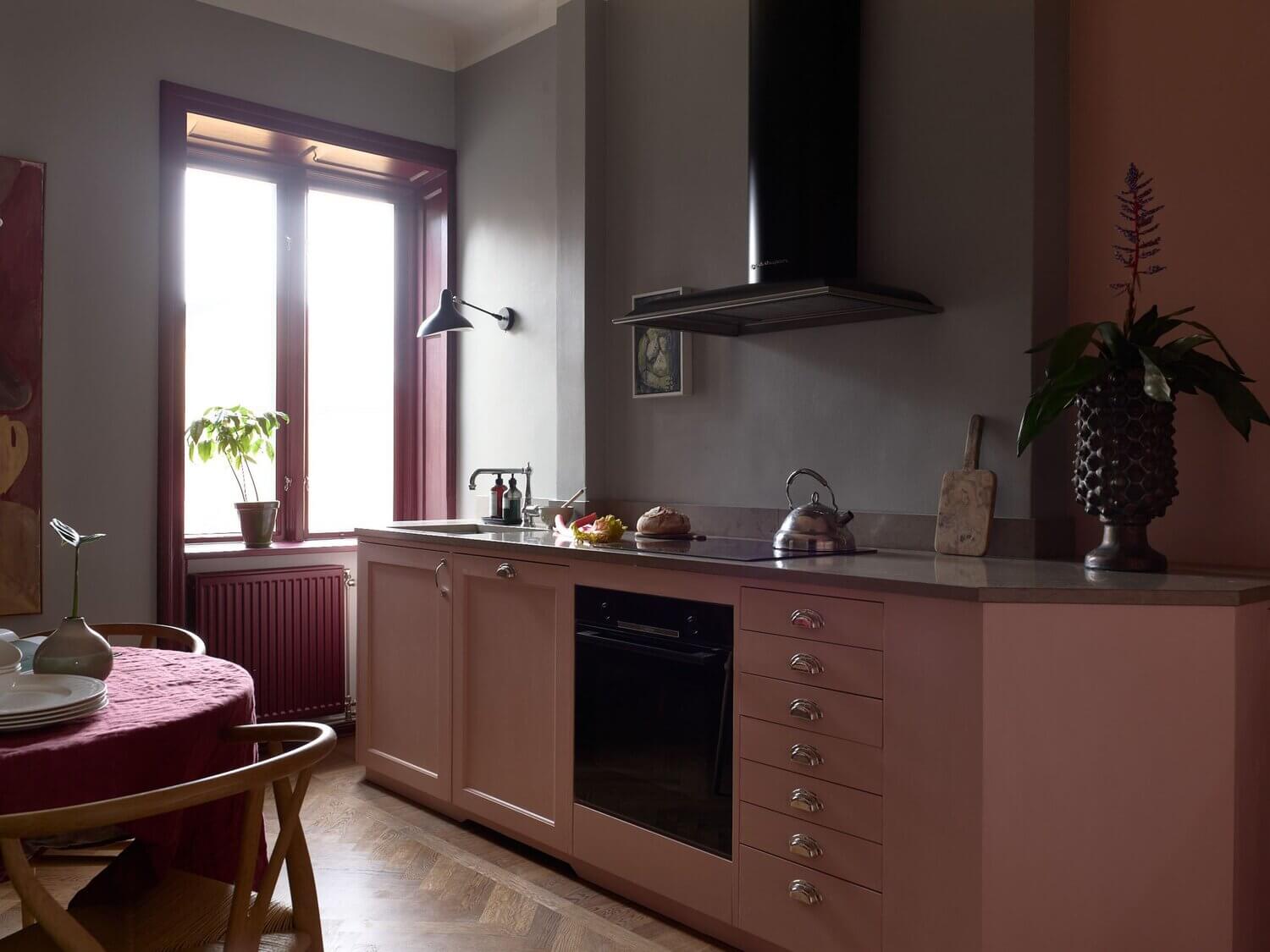 A Pink Kitchen In A Colorful Scandinavian Apartment 2 pink-kitchen-colorful-scandinavian-home-nordroom