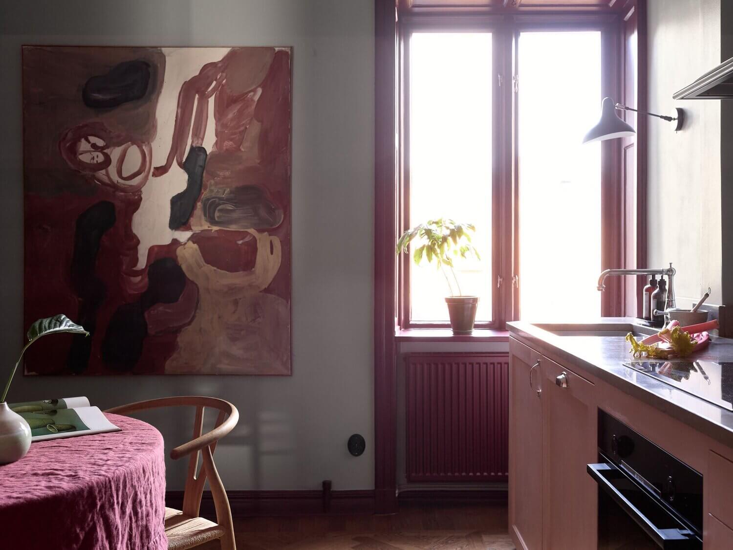 A Pink Kitchen In A Colorful Scandinavian Apartment 3 pink-kitchen-colorful-scandinavian-home-nordroom