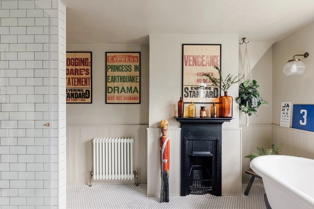 A Colorful Family Home in London 12 bathroom clawfoot bath fireplace nordroom 1 A Colorful Family Home in London
