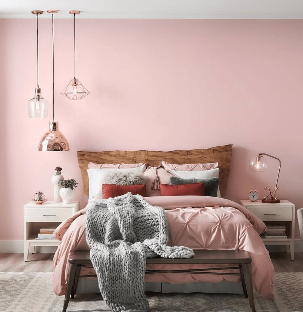 How To Style A Pink Bedroom (For Adults) 28 bedroom-pink-wall-wooden-headboard-nordroom