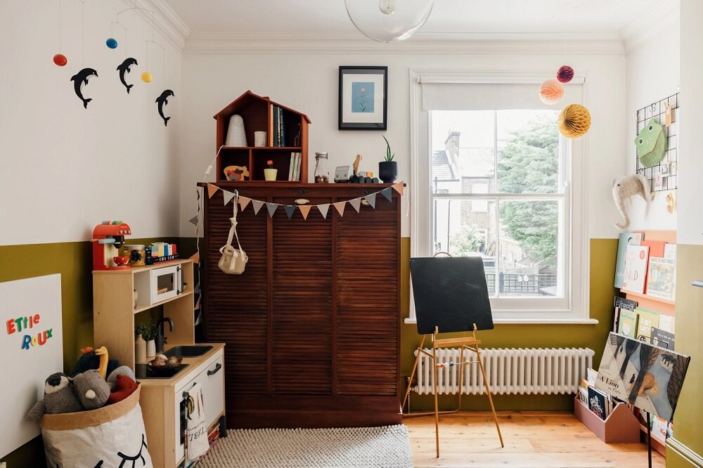 A Colorful Family Home in London 14 childrens-room-half-painted-wall-nordroom