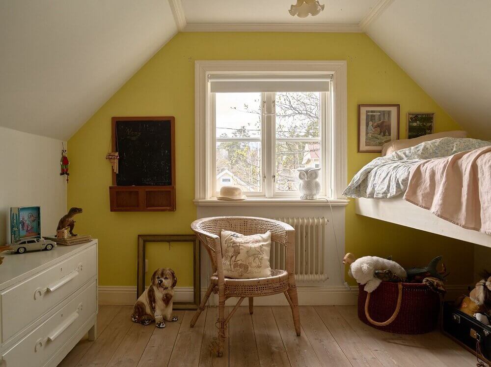 An Idyllic Swedish House With Tower Room 20 yellow-children-room-loft-bed-nordroom