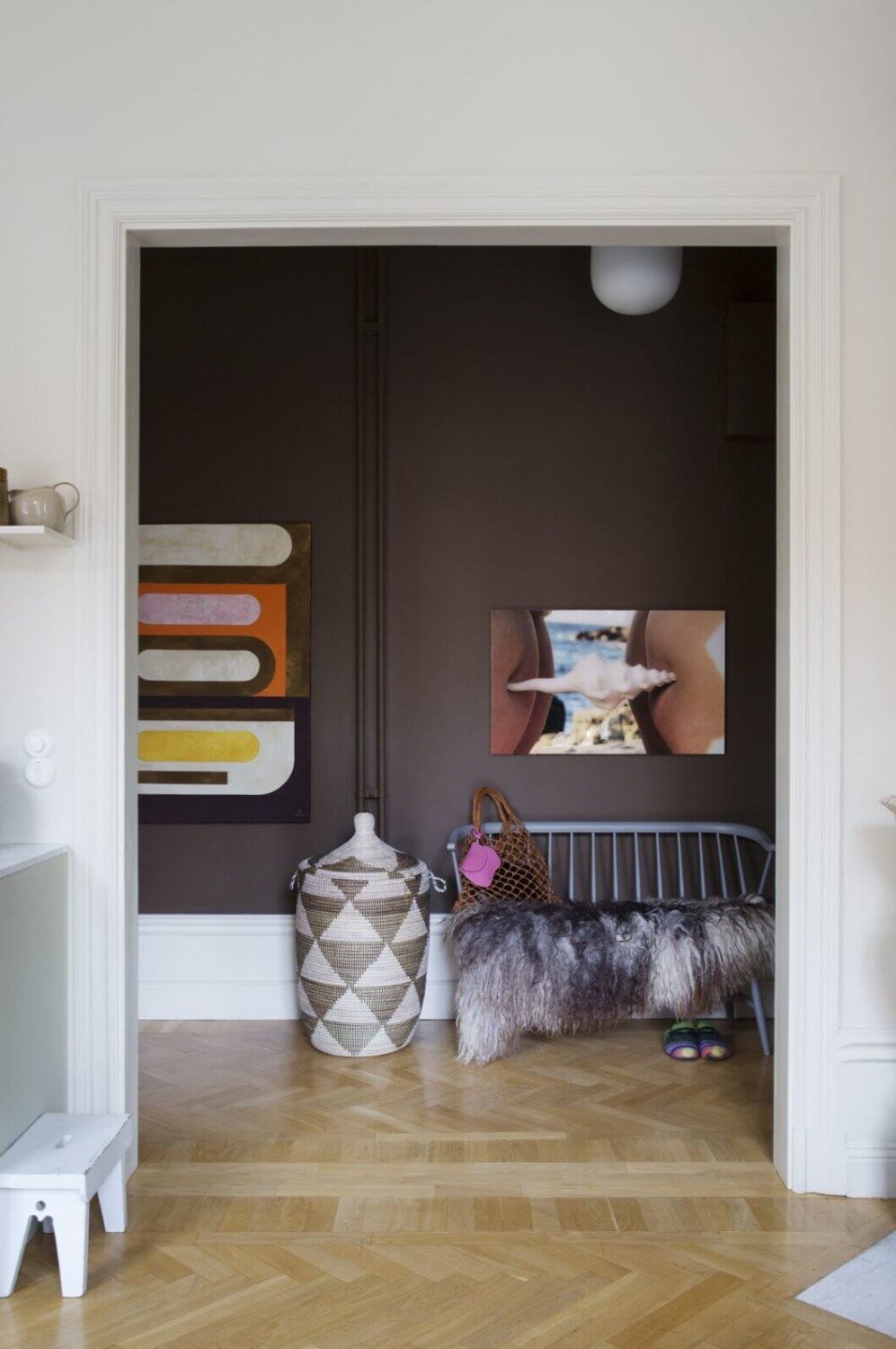 The Eclectic Apartment of a Swedish Bag Designer 6 chocolat-brown-hallway-scandinavian-apartment-nordroom