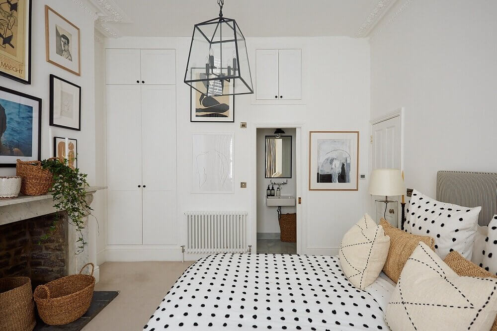 A Light-Filled Maisonette With Lovely Garden 14 light-bedroom-polkadot-bedding-nordroom (1)